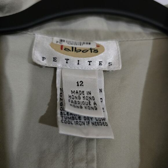 Vtg Talbots Button Up Shirt Dress Khaki Tan Womens 12 Petite Cotton Safari - Picture 2 of 15